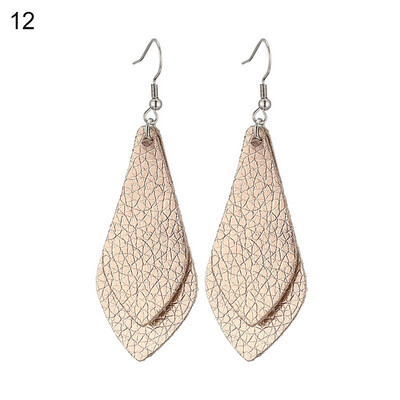 

Boho Women Date Party Jewelry Faux Leather Waterdrop Leaf Pendant Hook Earrings