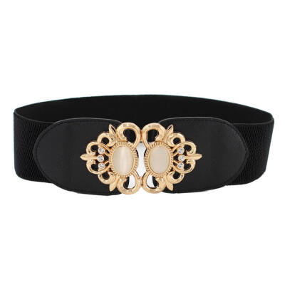 

Fashion Metal Buckle Faux Opal Inlaid Elastic Waistband Women Dress Sash Belt