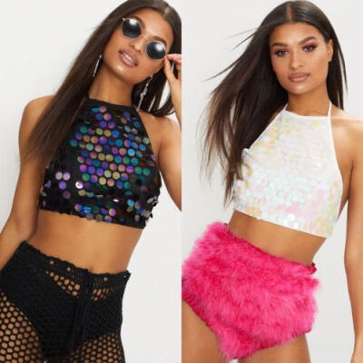 

Sexy Women Summer Vest Top Sequins Crop Top Backless Blouse Tank Tops T-Shirt
