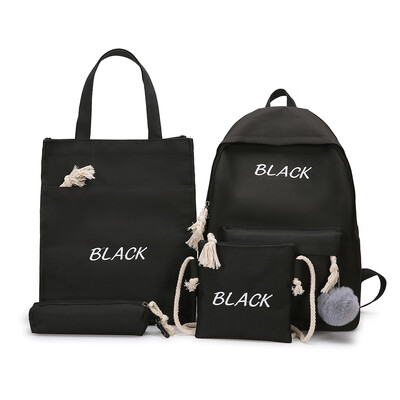 

4PCS Girls Casual Bag Letter Embroidered Lightweight Women Backpack