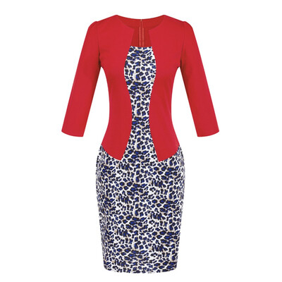 

Tailored Women Colorblock Leopard Wear To Work Business Party Bodycon Formal Sash Dress