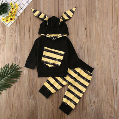 

US Newborn Baby Girl Boy Kid Hooded Ear Long Sleeve Top Pants Outfit Clothes Set