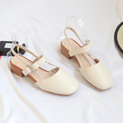 

Summer 2019 new grandma shoes with retro square cross womens shoes Baotou sandals womens summer thick heels