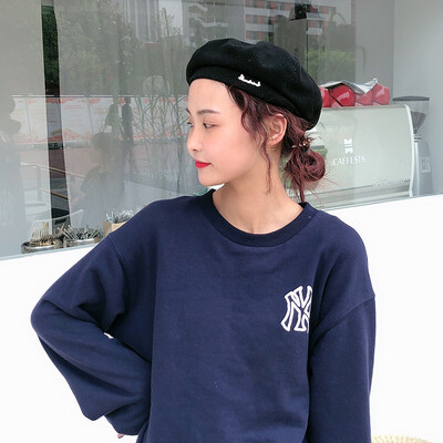 

Female Hat Fall&Winter 2019 New Wool Beret Korean Letter Embroidery Painter Hat Hundreds of British Newsboy Hats