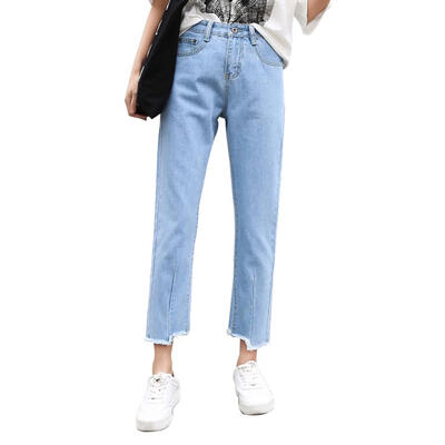 

Casual High Waist Jeans Women Denim Pencil Pants Irregular Skinny Trousers