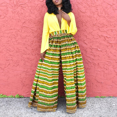 

Womens Loose High Waist Wide Leg Long Harem Pants Printed Casual Baggy Trousers