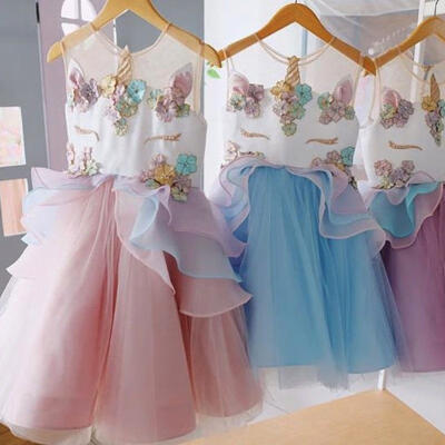 

1-6T Kids Girls Unicorn Chiffon Dress Princess Bridesmaid Party Formal Long Dresses