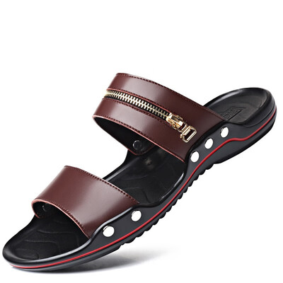 

YONGHENGMEILI Genuine leather mens summer soft bottom slippers 7143