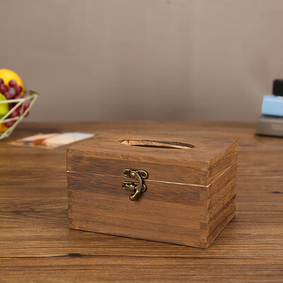 

〖Follure〗Country Rustic Brown Torched Wood Bathroom Facial Tissue Box Holder Cover Napkin Dispenser