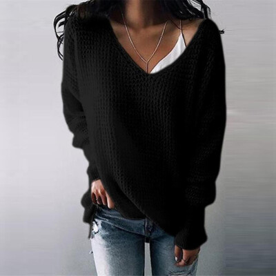 

Women Casual V Neck Pullover Shirts Loose Tops Long Sleeve Sweater Autumn Jumper