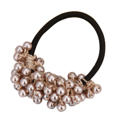 

〖Follure〗Women Fashion Rhinestone Crystal Pearl Hair Band Rope Elastic Ponytail Holder