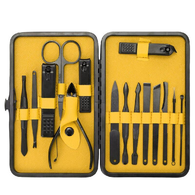 

15pcs Black Stainless Steel Nail Clipper Cutter Trimmer Scissor Tweezers Ear Pick Grooming Kit Manicure Pedicure Toe Tools