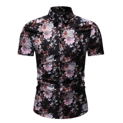 

Tailored Mens Summer New Style Hawaiian Printed Short-Sleeved Shirt Fashion Blouse Top