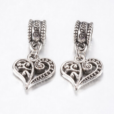 

Tibetan Style Alloy European Dangle Beads Large Hole Pendants Hollow Heart Antique Silver 25mm Pendant 14x135x3mm