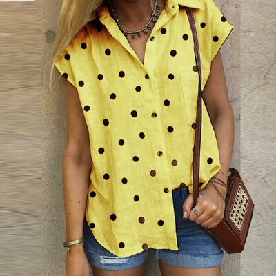 

Starmoon Womens Summer Casual Fashion Stand Print Short Polka Dot Shirt Tops
