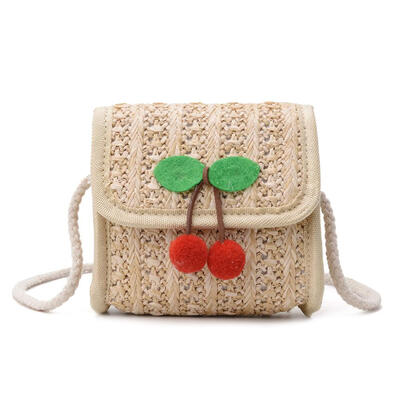 

Straw Cherry Decor Shoulder Bags Boys Girls Square Crossbody Mini Handbag