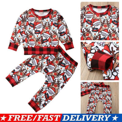 

US XMAS Toddler Kids Baby Boys Girl Christmas Top Pants Leggings Outfits Clothes