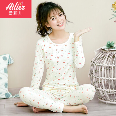 

Ai Lier thermal underwear set girls cotton sweater round neck fashion girl students bottoming autumn clothes long pants junior high school pajamas set AT005 150CM