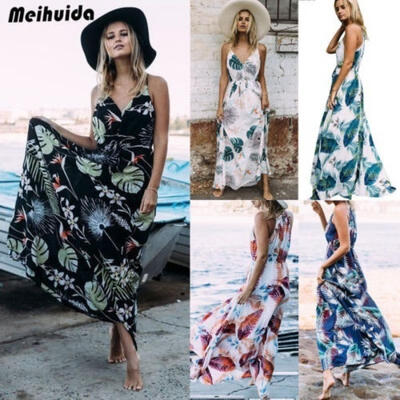 

Womens Floral Long Maxi Dress Sleeveless Evening Party Summer Beach Sundress