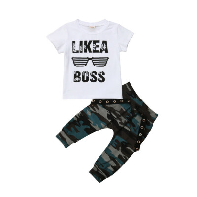 

2PCS Toddler Baby Boys Hip Hop Tops T-shirt Camo Pants Outfits Set Clothes