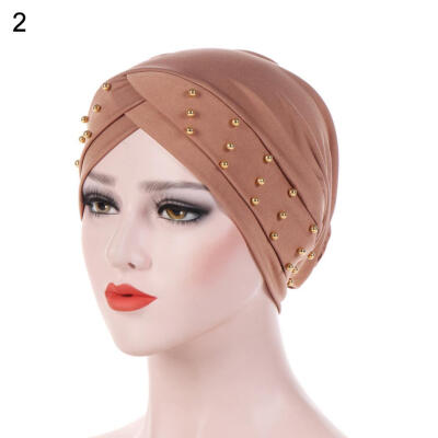 

Women Beads Elastic Turban Hat Muslim Cancer Chemo Cap Hijab Head Wrap