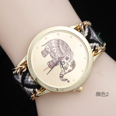 

New trend fashion ladies elephant watch woven ribbon quartz watch female models hot sale