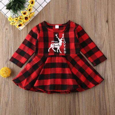 

Xmas Red Plaid Toddler Kid Baby Girl Outfit Clothes T Shirt Dress Romper Skirt