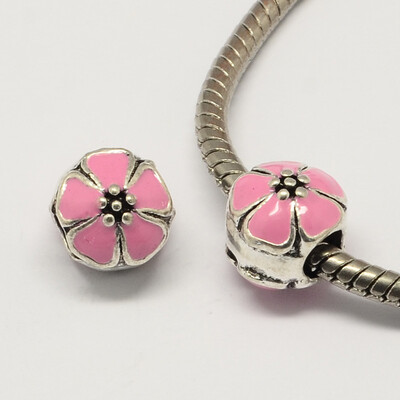 

Alloy Enamel Flower Large Hole Style European Beads Antique Silver Pink 10x11mm Hole 4mm