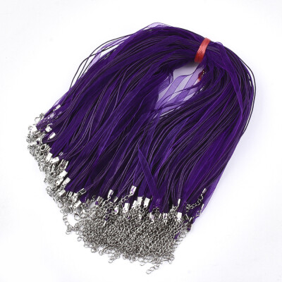 

Waxed Cord&Organza Ribbon Necklace Making with Iron Lobster Claw Clasps Platinum DarkViolet 176"178"45455cm 7mm