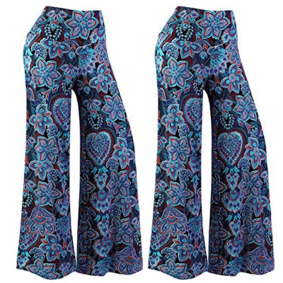 

Tailored Women Sexy Wide Leg Stretchy Printed Elastic Waistband Mid-waist Wide Pants