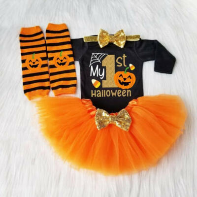 

2019 My 1st Halloween Baby Girls Pumpkin Outfits Tops RomperTutu Skirt Clothes