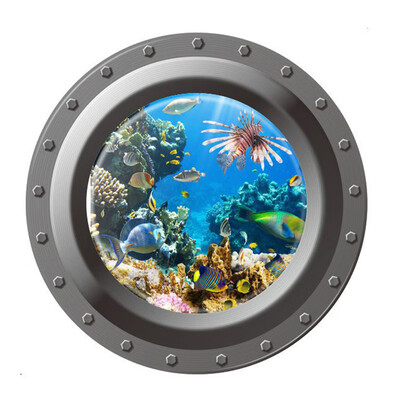 

Shark Ocean View Wall Sticker 3D Porthole Window Kids Room Home Decor Art