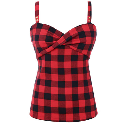 

Roseonmyhand Women Plus Size Sexy Party Plaid Vintage Checked Strappy Tank Top Shirt