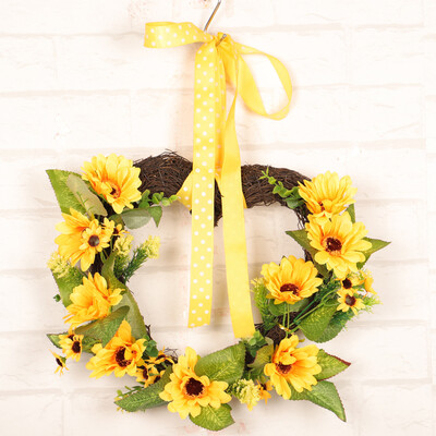 

〖Follure〗30×40cm Heart-shaped Ribbon Sunflower Wreath Wall Ornament Christmas Decoration