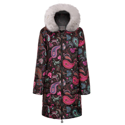 

Toponeto Womens Winter Print Long Down Cotton Ladies Hooded Coat Quilted Jacket Outwear