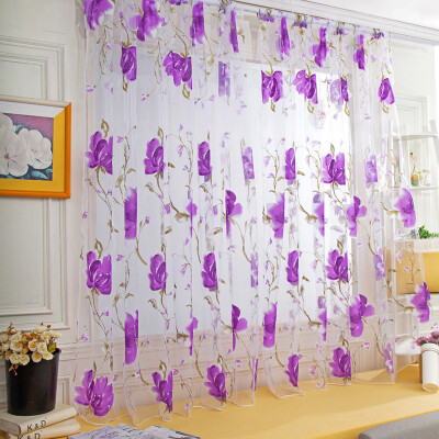 

Toponeto 1 PCS Vines Leaves Tulle Door Window Curtain Drape Panel Sheer Scarf Valances