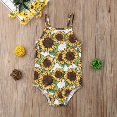 

Newborn Baby Girl Swimsuit Sunflower Backless Halter Swimwear Beachwear Outfits