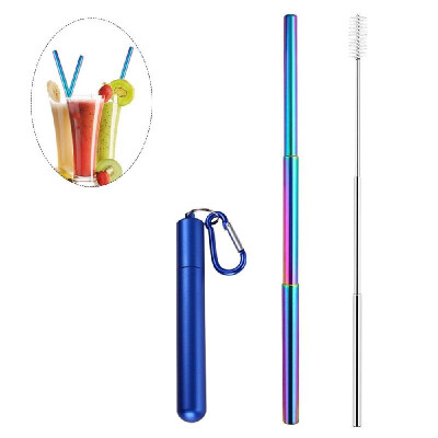 

Portable Collapsible Straw Reusable 304 Stainless Steel Metal Drinking 230MM Straws with Cleaning Brush & Climbing Hook