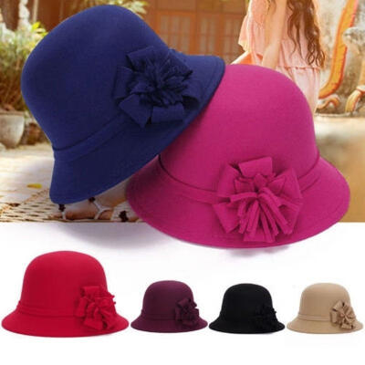 

New Women Lady Vintage Wool Round Fedora Bow Cloche Derb Felt Bowler Cap Hat