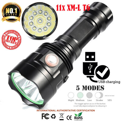 

Saidsome 11x XM- T6 LED Flashlight 5 Modes 2665018650 Camping Torch Lamp Light flashlight lamp