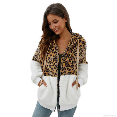 

Plush Leopard Coat Loose Pocket Jacket Autumn And Winter Hooded Jacket For Women