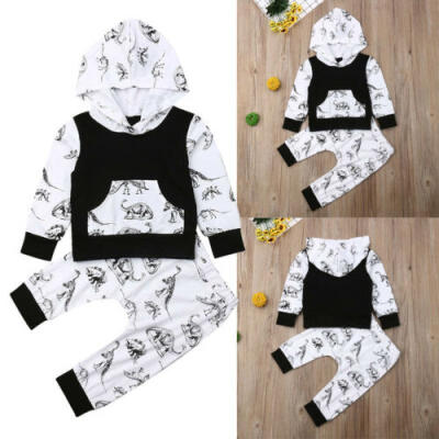 

2PCS Toddler Newborn Baby Boy Girl Hooded T-Shirt TopsPants Outfits Clothes Set