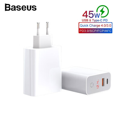 

Baseus Speed PPS smart shutdown & Digital Display touch wall charger for iphone fast charger adapter USB30 PD30