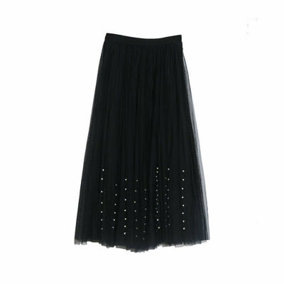 

Hot Women Tulle Tutu Long Elastic Waist Skirt Wedding Party Bead Mesh Maxi Dress