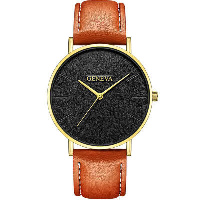 

2018 GENEVA Watch Men Womens PU Leather Band Stainless Steel Analog Quartz Wristwatch Lady Female Brown Watches Reloj Mujer