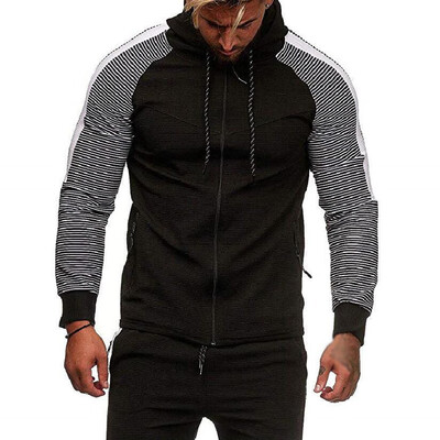 

Mens Stripes Long Sleeve Hoodie Baggy Drawstring Pullover Sweatshirt Gym Sports