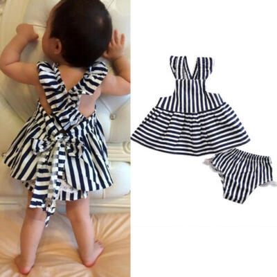 

Newborn Infant Baby Girls Kid Bowknot Dresses Shorts Sunsuit Outfits Set Clothes