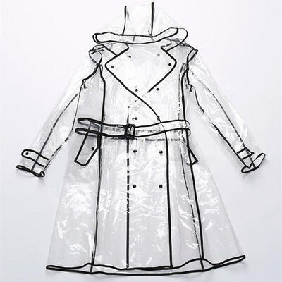 

2018 New Women Girls Transparent Vinyl Raincoat Runway Style Clear Rain Coat Hot