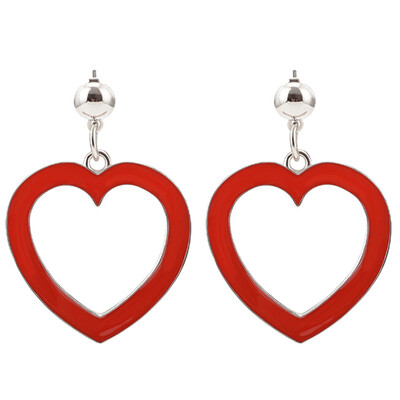 

New Mode Style Red Peach Heart Long Earrings Earrings Hollow Red Heart Earrings Long Dangle Jewelry