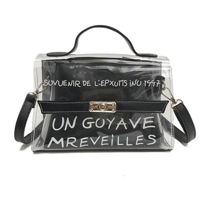 

2Pcs Women Transparent Laser Word Print PVC Crossbody Shoulder Jelly Bag Handbag